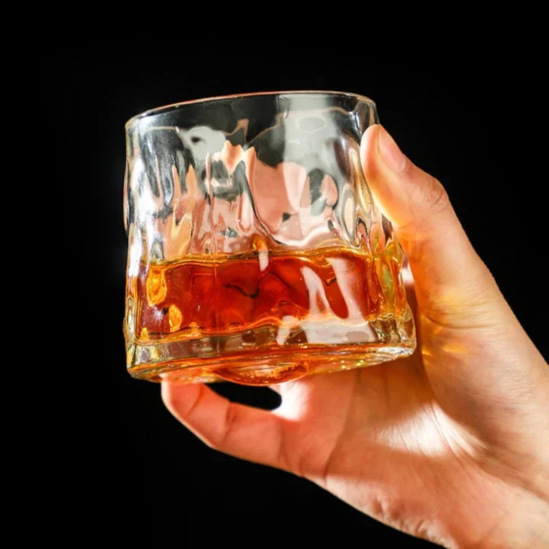 200ML Rotatable Whiskey Glass with Wooden Base – Novelty Old Fashioned Wine Cup