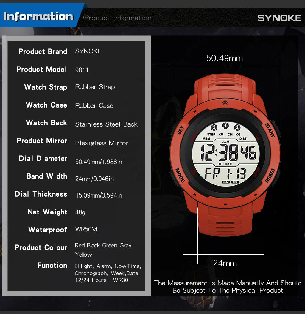 Digital Watches Men Men Numbers Sport Watch 5ATM Waterproof Back Light Round Screen Digital Multifunction Alarm Swimming