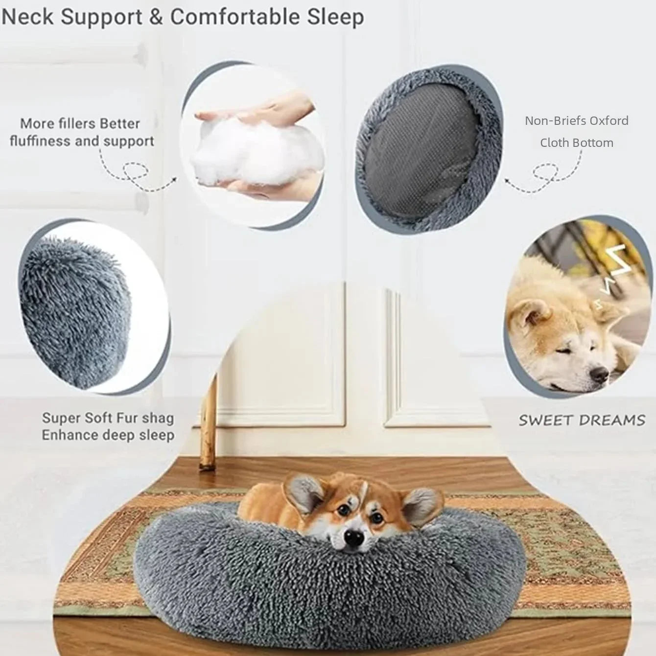 40-90cm Round Plush Pet Bed - Winter Warm Dog & Cat Bed for Medium-Large Pets