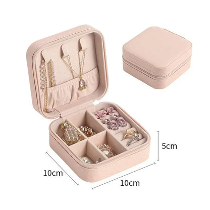 Portable Mini Leather Jewelry Travel Organizer Box – Earrings, Rings & Necklace Case