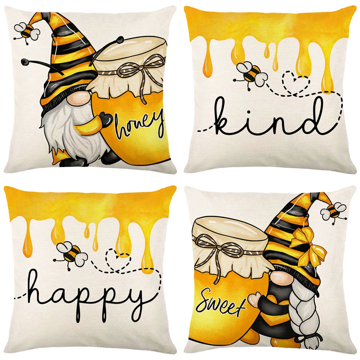 4-Piece Floral Linen Throw Pillow Cases – Square Waist Protection Cushion Covers for Sofa & Bed 45x45CM