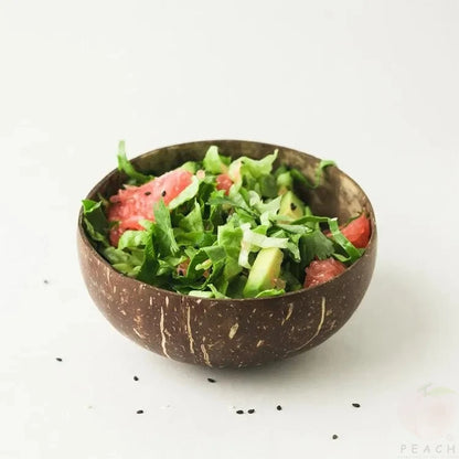 Natural Coconut Shell Bowls – Reusable Wooden Salad & Breakfast Serving Bowls for Parties