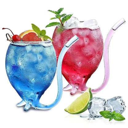 Clear Wine Glass Cup with Straw – Cocktail Beer Drinks Bar Gift