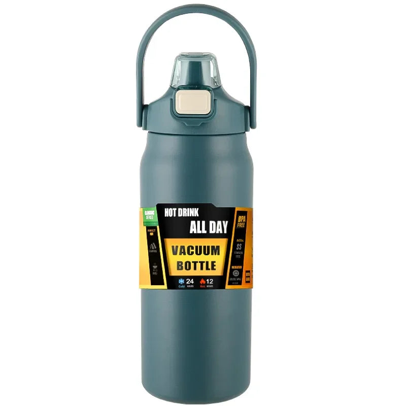 Portable Thermos with Straw – 304 Stainless Steel Hot & Cold Vacuum Flask
