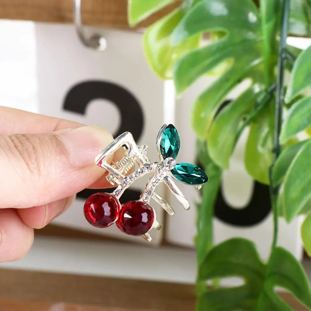 Mini Rhinestone Cherry Hair Claw Clip – Korean Style Sparkle Hairpin for Women