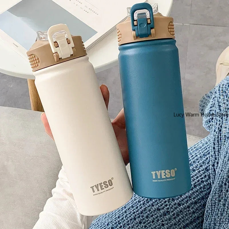 Thermal Water Bottle with Straw 600/750ML – Stainless Steel Hot & Cold Mug