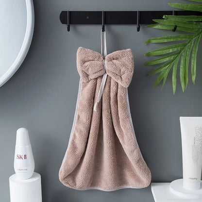 Bow Hanging Hand Towel – Soft Absorbent Kitchen & Bathroom Towel with Loop