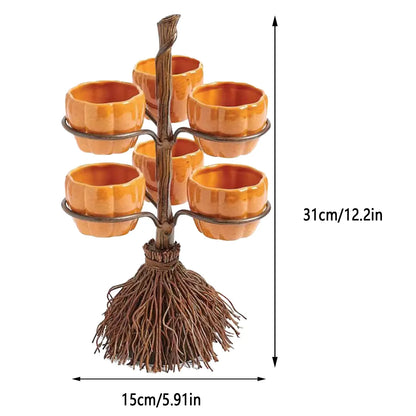 Halloween Pumpkin Snack & Dessert Tray – Party Buffet Display Rack with Witch Bowl & Cake Stand