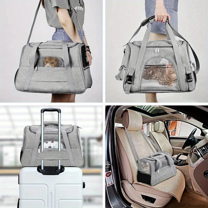 Large Cat Carrier Bag with Plush Mat – Breathable Mesh, Secure Straps, All Breeds