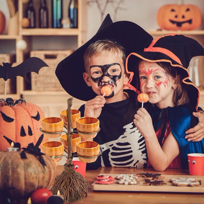 Halloween Pumpkin Snack & Dessert Tray – Party Buffet Display Rack with Witch Bowl & Cake Stand