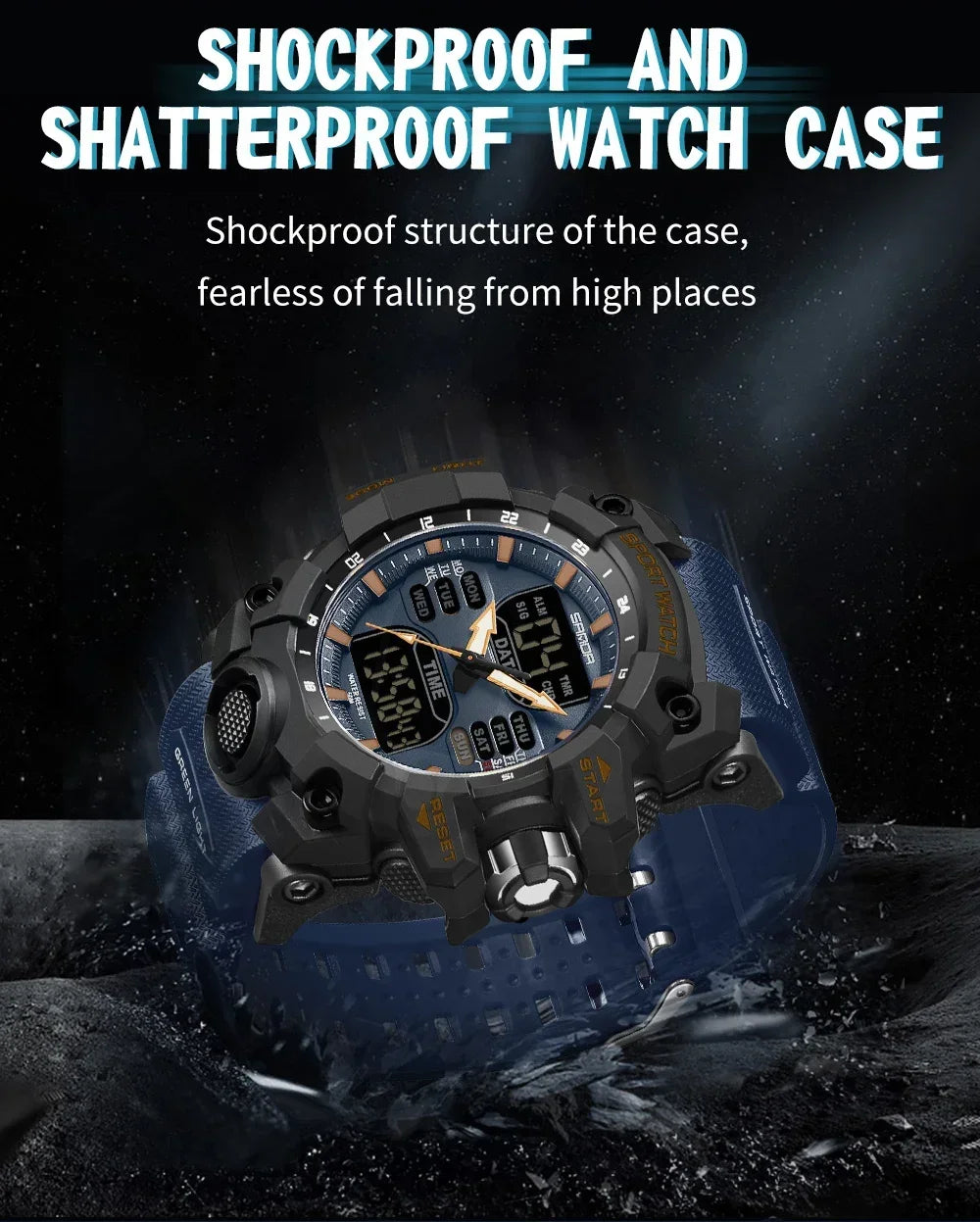 SANDA 6126  Digital Clock Dual Display Men Watches Waterproof Sports Watch Military Man Alarm Stopwatch Quartz Wristwatch Male