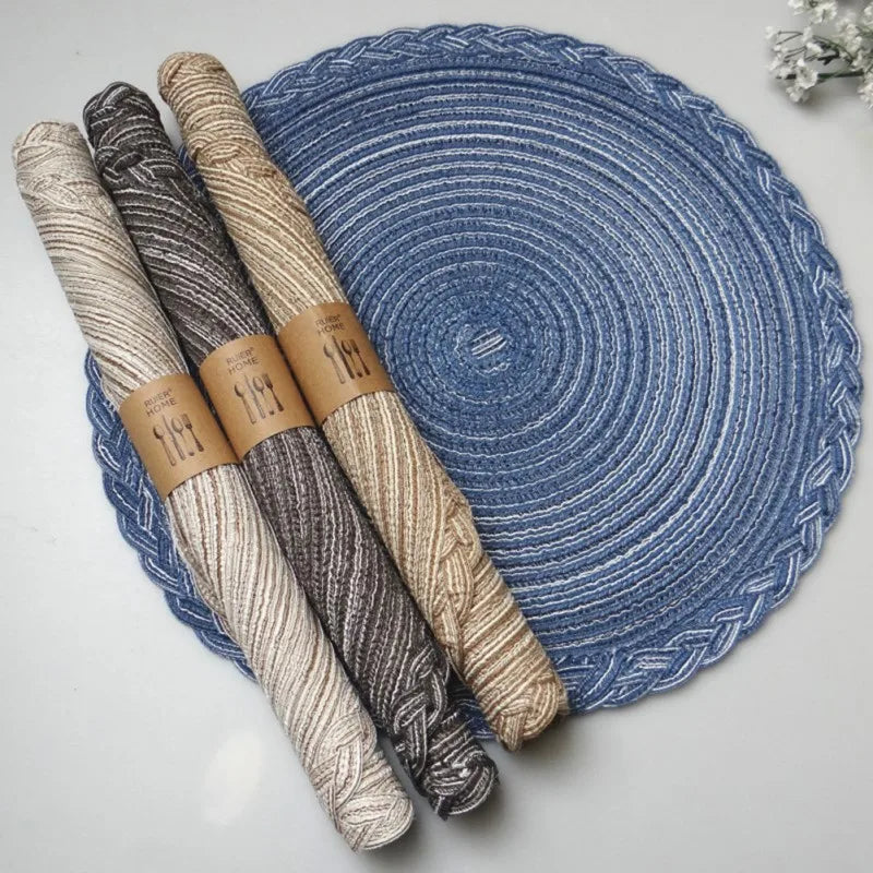 Round Braided Placemats 38cm – Woven Washable Non-Slip Table Mats for Dining | Set of 4