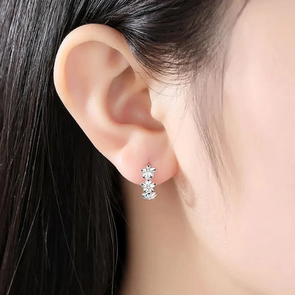 925 Sterling Silver Zircon Flower Stud Earrings – Cute Crystal Jewelry for Women
