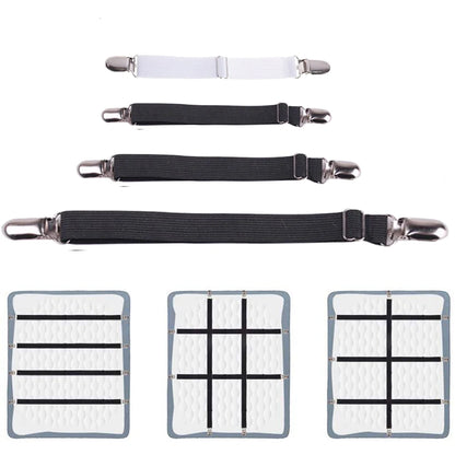 4-Piece Adjustable Elastic Bed Sheet Fastener Set – Sheet Grippers Belt & Mattress Cover Holder