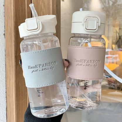 500ml Portable Straw Water Bottle – Cute Leakproof Plastic Drinking Bottle for Milk, Coffee & Juice