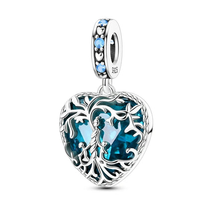 925 Sterling Silver Tree of Life & Peach Heart Charm Bead – Sweet Love DIY Jewelry