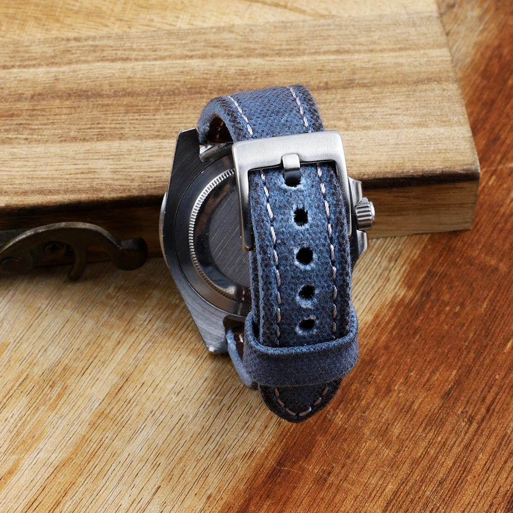 Retro Wet Wax Canvas Watch Band 18mm 19mm 20mm 21mm 22mm Gray Blue Brown Green Denim Strap Replacement Quick Release Watchbands - BeeTrendyShop.COM