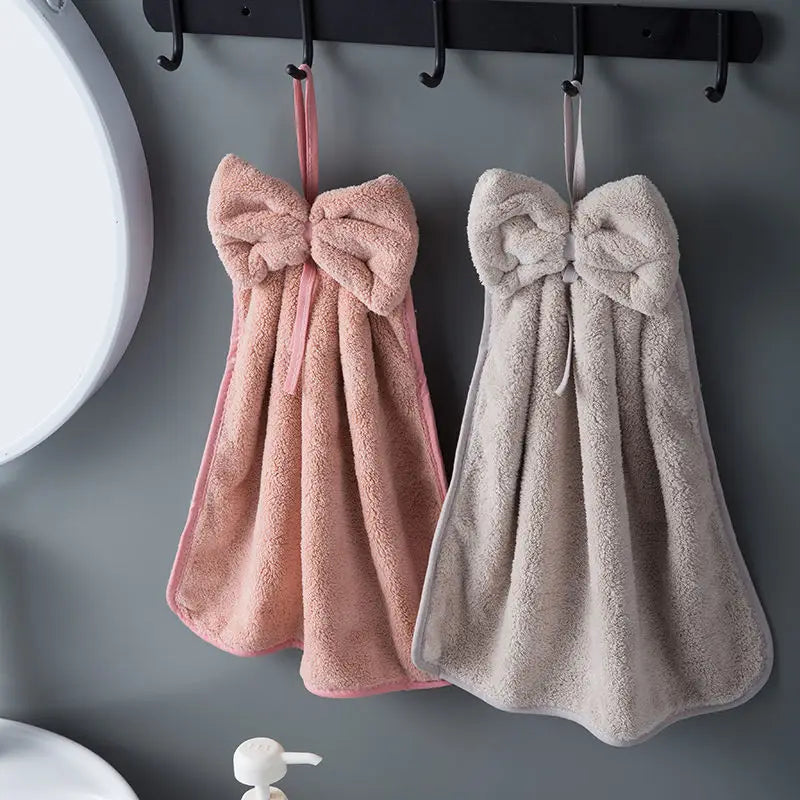 Bow Hanging Hand Towel – Soft Absorbent Kitchen & Bathroom Towel with Loop