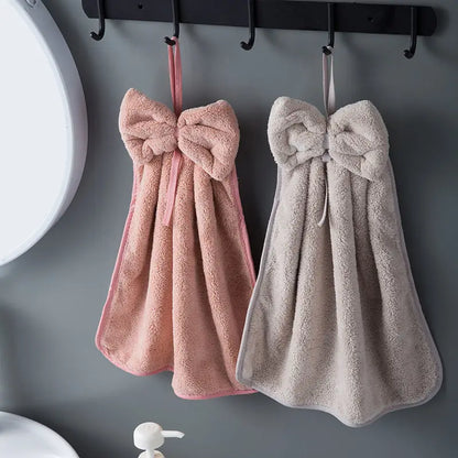 Bow Hanging Hand Towel – Soft Absorbent Kitchen & Bathroom Towel with Loop