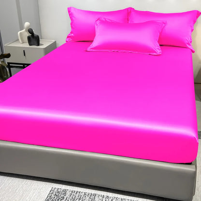 Modern Satin Ice Silk Solid Color Fitted Sheet – Smooth Bedroom Bedspread (Excluding Pillowcases)