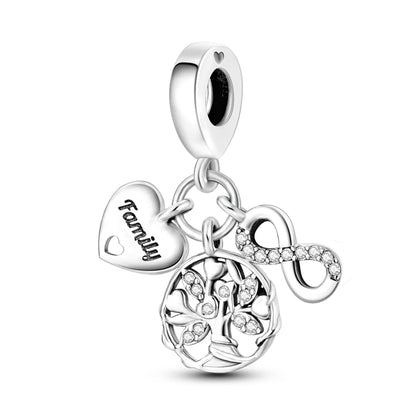925 Sterling Silver Tree of Life & Peach Heart Charm Bead – Sweet Love DIY Jewelry