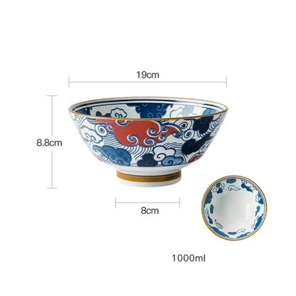 7.5-Inch Japanese Hat-Style Retro Ceramic Ramen Bowl – Fruit, Vegetable & Salad Noodle Holder
