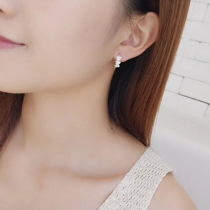 925 Sterling Silver Zircon Flower Stud Earrings – Cute Crystal Jewelry for Women