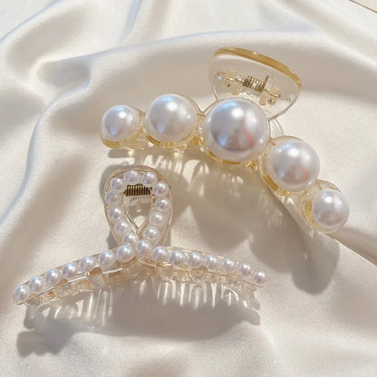 Korean Big Pearl Hair Claw Clip – Elegant Hairgrip Barrette for Women & Girls