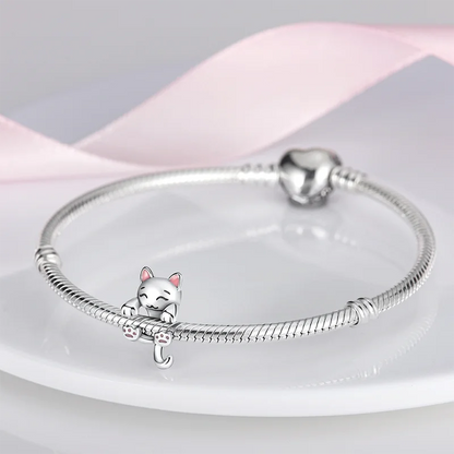 925 Sterling Silver Pink Milk Cat Shape Charm Bead – DIY Bracelet Jewelry