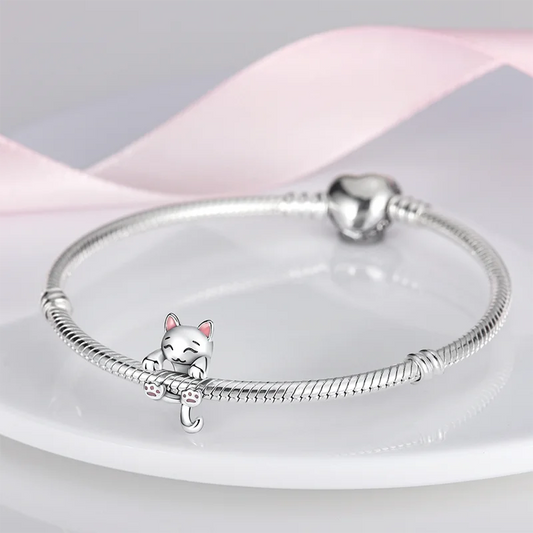 Hot Sale Pink 925 Silver  Milk Cat Shape Charm Beads Fits Pandora Bracelet For Women Silver Pendant Beads DIY Jewelry Gift