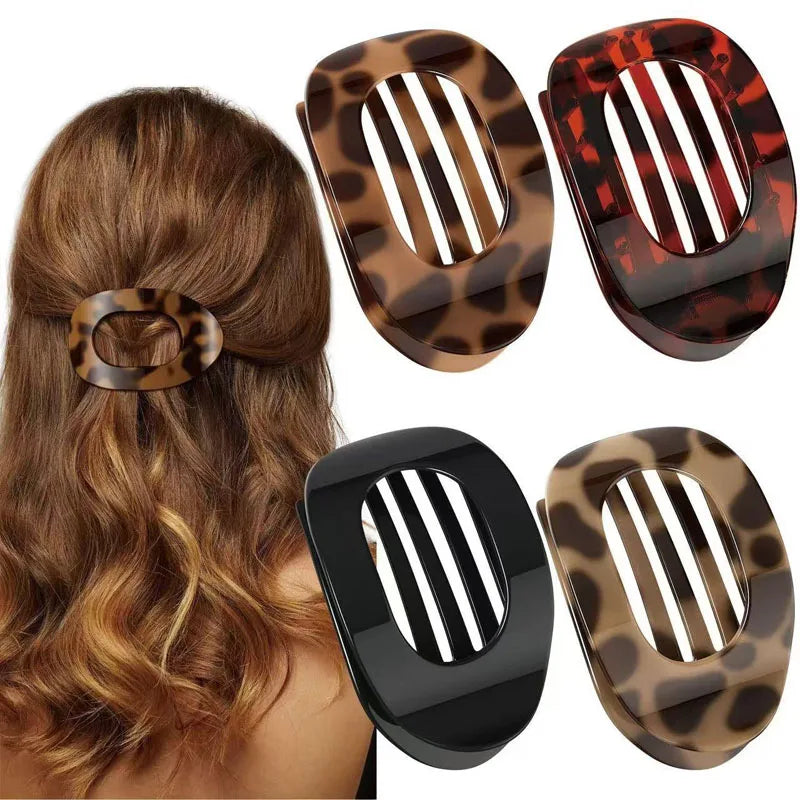 Flat Hair Claw Clip – French Korean Style Leopard Top Clip for Women