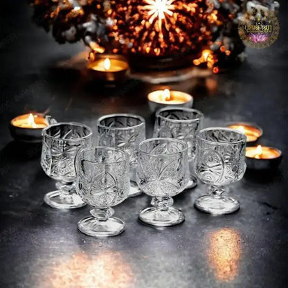 Diamond Carved Crystal Goblet – 6pcs High Foot Glass for Bar & Restaurant