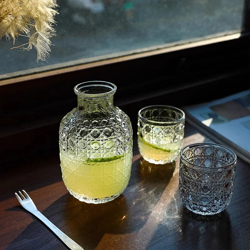 Embossed Pattern Large Capacity Drinking Glass Cup Thickened Water Cup Set Juice Coffee Drinkware Whiskey Beer Mugs Glassware