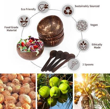 Natural Coconut Shell Bowls – Reusable Wooden Salad & Breakfast Serving Bowls for Parties