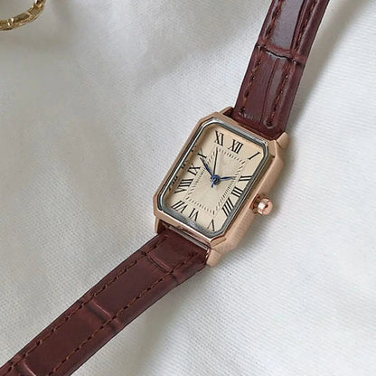 Retro Watches Classic Casual Quartz Dial Leather Strap Band Rectangle Clock Fashionable Wrist Watches for Women - BeeTrendyShop.COM