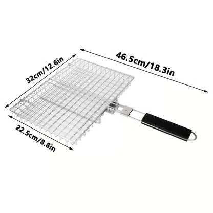 Stainless Steel Folding Grill Basket – BBQ Rack for Vegetables, Steak & Outdoor Camping