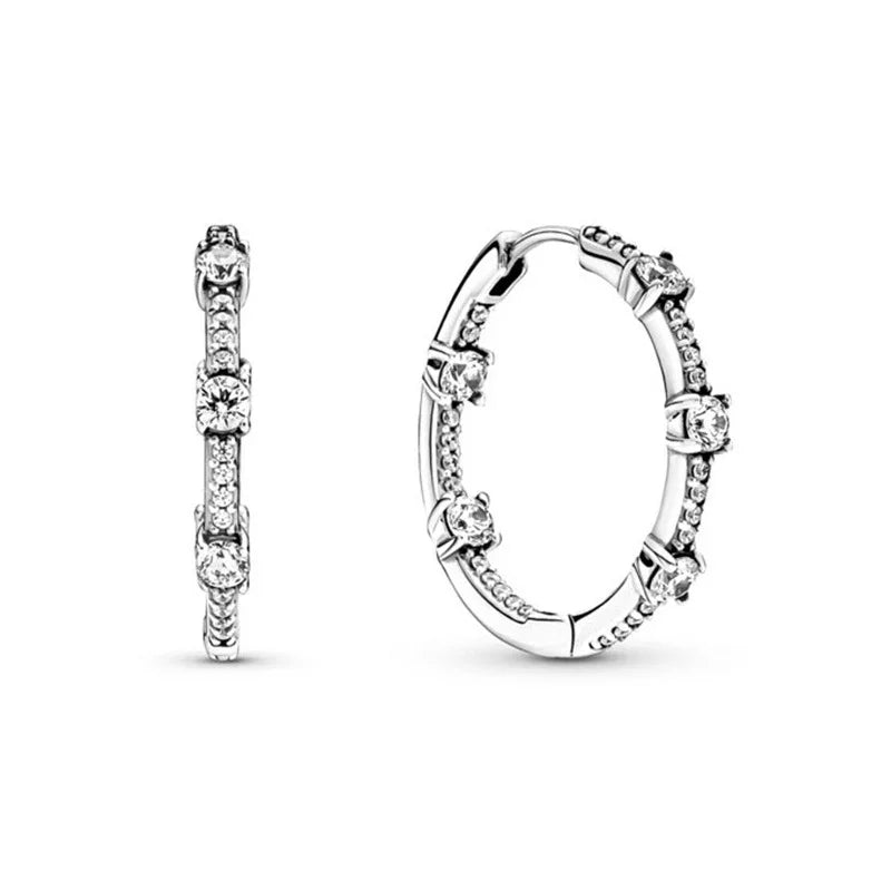 Sparkling Hoop Earrings 925 Sterling Silver Moon Pearl Heart Crystal Luxury Romantic Earing Fit Woman Wedding Party Jewelry Gift