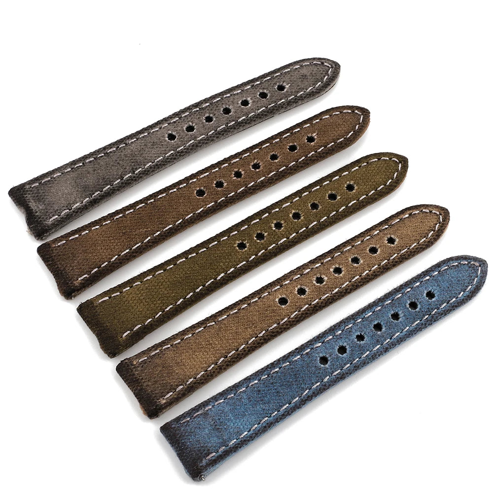 Retro Wet Wax Canvas Watch Band 18mm 19mm 20mm 21mm 22mm Gray Blue Brown Green Denim Strap Replacement Quick Release Watchbands - BeeTrendyShop.COM