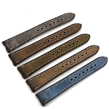 Retro Wet Wax Canvas Watch Band 18mm 19mm 20mm 21mm 22mm Gray Blue Brown Green Denim Strap Replacement Quick Release Watchbands - BeeTrendyShop.COM