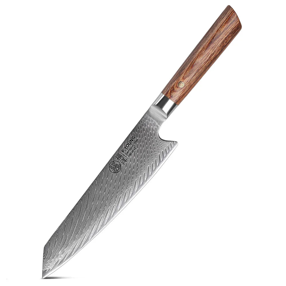 F.YOUNG 8-Inch Kiritsuke Damascus Chef Knife – Hand Forged Japanese Kitchen Knife