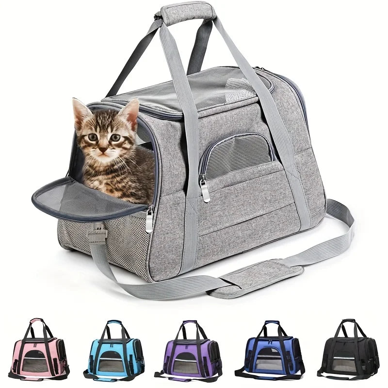 Large Cat Carrier Bag with Plush Mat – Breathable Mesh, Secure Straps, All Breeds