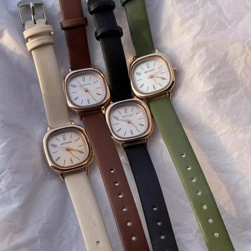 Casual Wrist Watches Retro Square Quartz Digital Mini Dial Leather Strap Fashionable Clock Waterproof Wristwatch for Women - BeeTrendyShop.COM