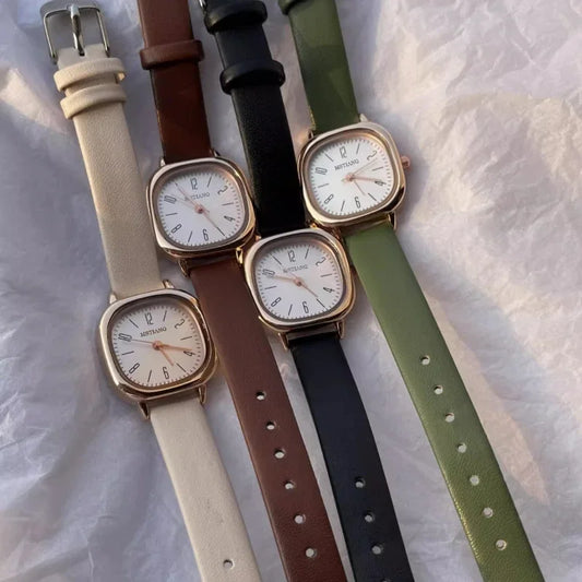 Casual Wrist Watches Retro Square Quartz Digital Mini Dial Leather Strap Fashionable Clock Waterproof Wristwatch for Women