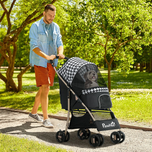 Pawhut Dual-Access Foldable Dog Stroller - Black