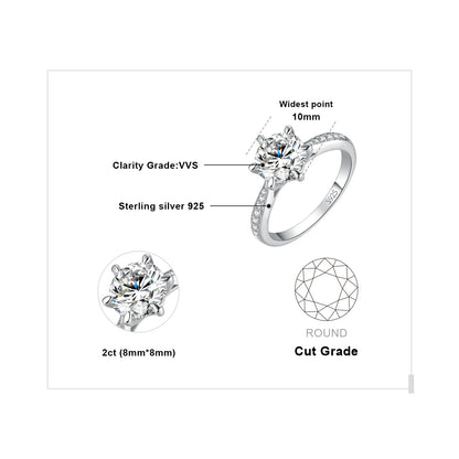 925 Sterling Silver Moissanite Engagement Ring – D Color 1-3ct for Women