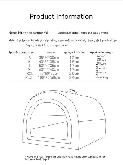 Extra Large Dog Bed - Winter Warm House-Style Bed with Removable Cover - BeeTrendyShop.COM