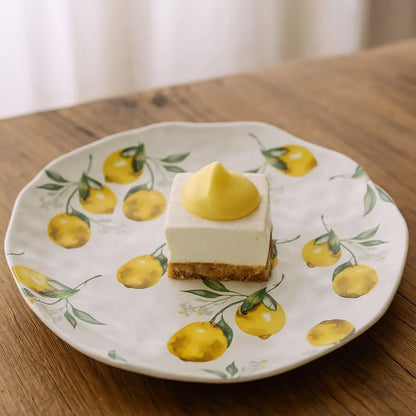 Creative Lemon Pattern Ceramic Dinner Plate – Irregular Shape Nordic Salad & Steak Platter
