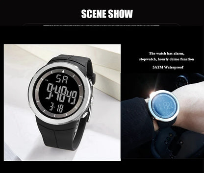 Men's Tactical Digital Watch – 50M Diving, Black LED Military, Alarm & Stopwatch