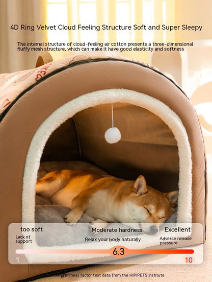 Extra Large Dog Bed - Winter Warm House-Style Bed with Removable Cover - BeeTrendyShop.COM