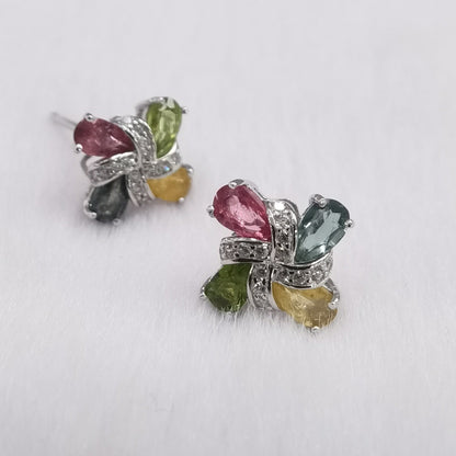 SACE GEMS 925 Sterling Silver Natural Tourmaline Stud Earrings – Fine Jewelry Gift for Women